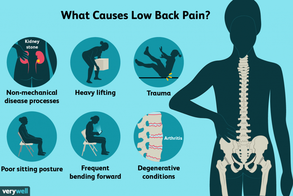 What causes pain in the lumbar vertebrae?